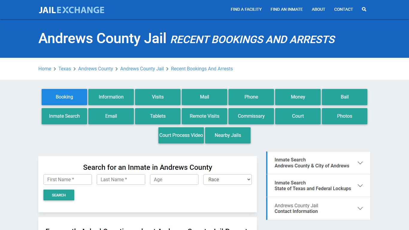 Andrews County Jail Recent Bookings And Arrests - Jail Exchange